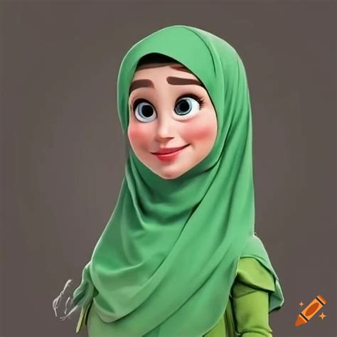 Woman wearing green hijab inspired by disney pixar on Craiyon