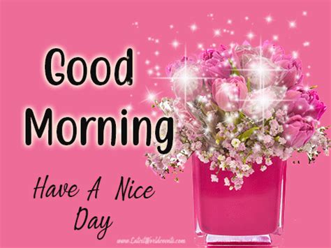 a pink vase filled with flowers on top of a pink background and the words good morning have a ...