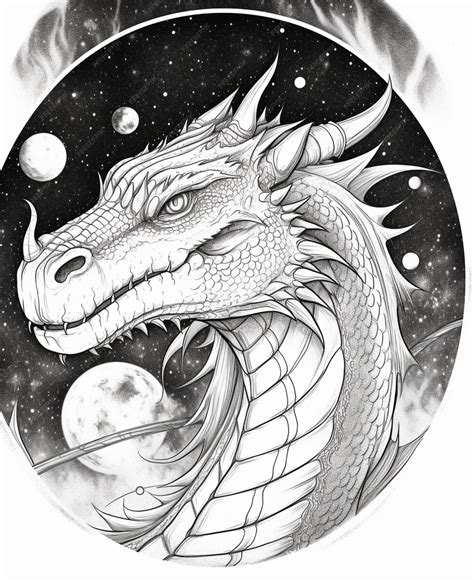 Premium AI Image | a drawing of a dragon with a full moon in the ...