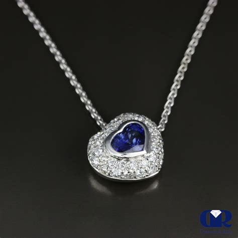 Heart Shaped Sapphire & Diamond Pendant Necklace In 14K White Gold - Diamond Rise Jewelry