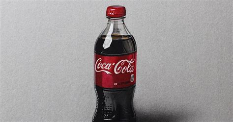 Hyperrealistic drawing a cocacola plastic bottle, mixed media on gray paper by Marcello Barenghi ...