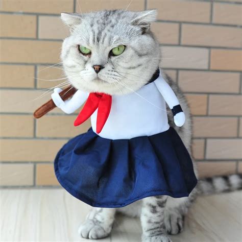 Funny Dog Cat Costumes High School Uniform Cosplay Suit Pet Apparel ...