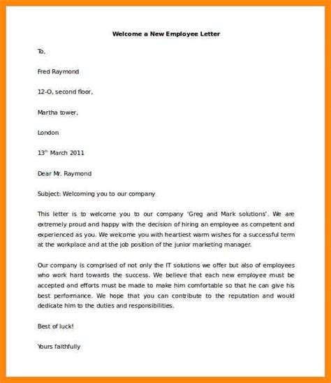 Employee Welcome Email Template