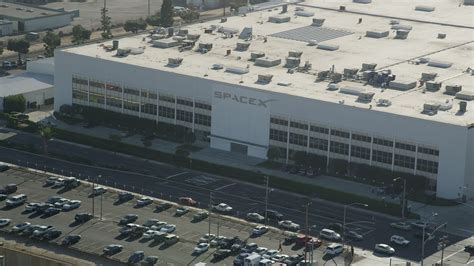 5K stock footage aerial video front of SpaceX office building in ...