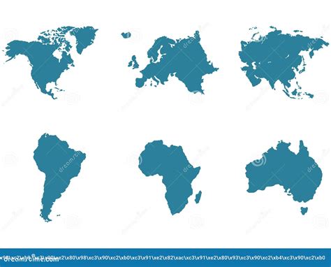 World Map Divided Into Six Continents. Vector Illustration ...