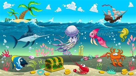 Scene Under the Sea | Cartoon illustration, Underwater painting ...