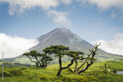 The famous Mount Pico, a volcano, on Pico Island, Azores, Portugal ...