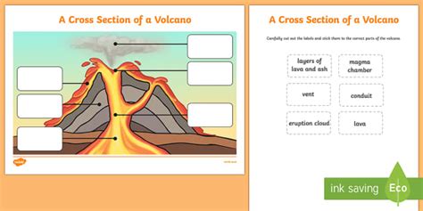 Volcano Cross Section Labelling Activity - KS1 Geography