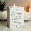 Personalised Our Star In Heaven White Wooden Tea light Holder – LOROS Online