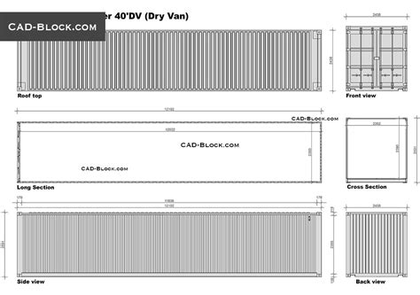 40' Dry Van Container dimensions DWG, free AutoCAD blocks