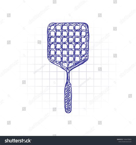 Fly swatter icon. Hand drawn sketched picture with scribble fill. Blue ...