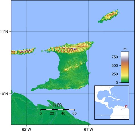 Large detailed topographical map of Trinidad and Tobago. Trinidad and Tobago large topographical ...