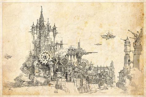 sketches for steam punk city, Ast Ralf | Steam punk drawing, Steampunk ...