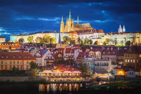 Premium Photo | Prague skyline at night with prague castle prague czech ...