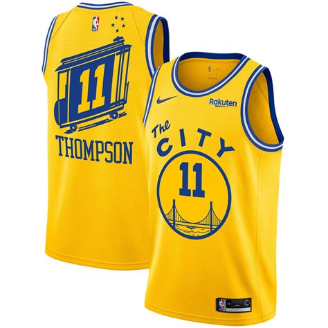 Men's Nike Klay Thompson Yellow Golden State Warriors Hardwood Classics Swingman Badge Jersey ...