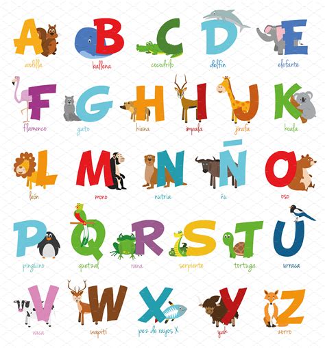 Spanish animal alphabet Vector | Animal Illustrations ~ Creative Market