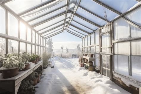 Premium Photo | Greenhouse with view of snowy winter landscape created ...