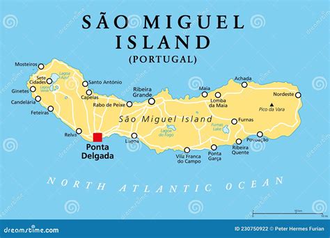 Sao Miguel Island, Azores, Portugal, Political Map, the Green Island Stock Vector - Illustration ...