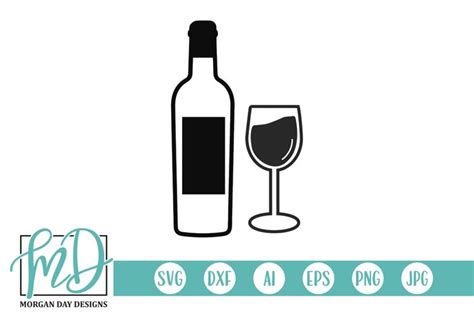 Wine Bottle and Glass SVG DXF PNG Cut File