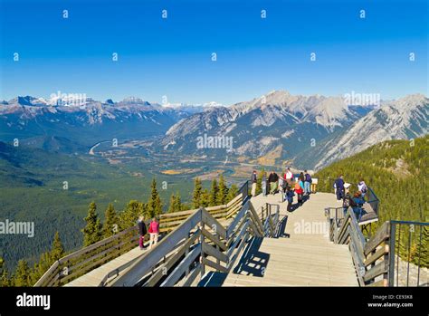 Sulphur Mountain Viewing platform on Sulphur Mountain summit overlooking bow valley parkway ...