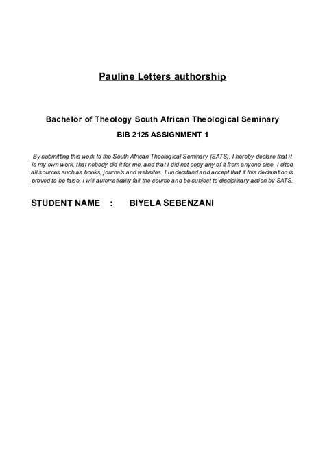 (DOC) Pauline Letters authorship Bachelor of Theology South African Theological Seminary BIB ...