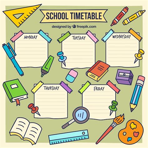 Free Vector | Hand drawn school timetable template