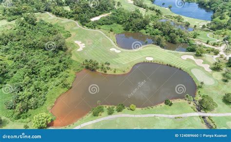 Aerial View Drone Shot of Golf Course. Stock Photo - Image of landscape, lake: 124089660