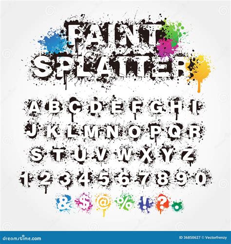 Paint Splatter Alphabet stock vector. Illustration of digits - 36850627