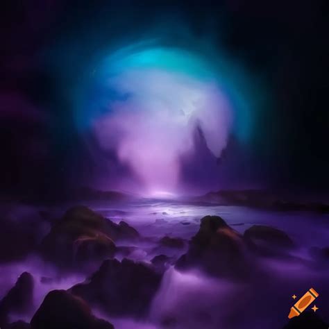 Fantasy planet with purple skies and a waterfall on Craiyon