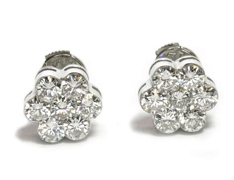 VVS Diamond Flower Earrings 18K White Gold | TNS Diamonds Philadelphia