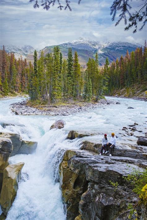 Sunwapta Falls Jasper National Park, Canada. Canadian Rockies during Autumn Fall Season Stock ...