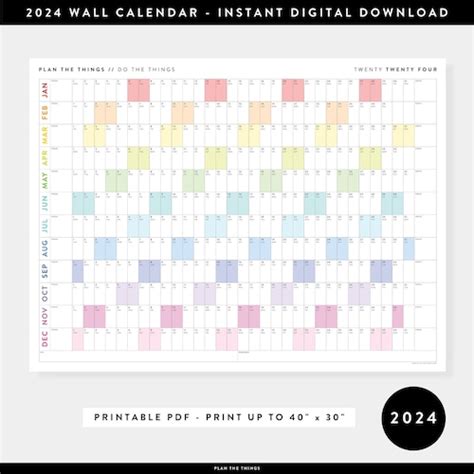 PRINTABLE 2024 Wall Calendar Digital PDF Instant Download - Etsy