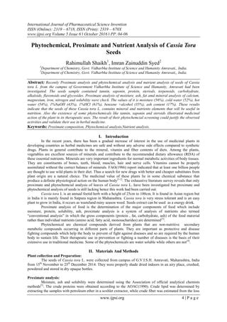 Phytochemical, Proximate and Nutrient Analysis of Cassia Tora Seeds | PDF