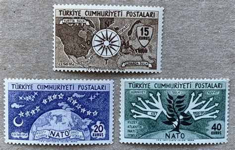 Turkey 1954 NATO, MNH. Scott 1127-1129, CV $19.50. Map, compass | Europe - Turkey, General Issue ...