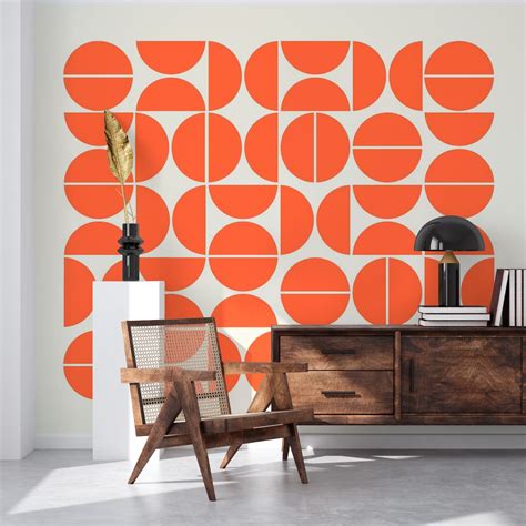 Bauhaus Pattern Orange wallpaper - Happywall Wallpaper Bathroom Walls, Bathroom Wallpaper ...