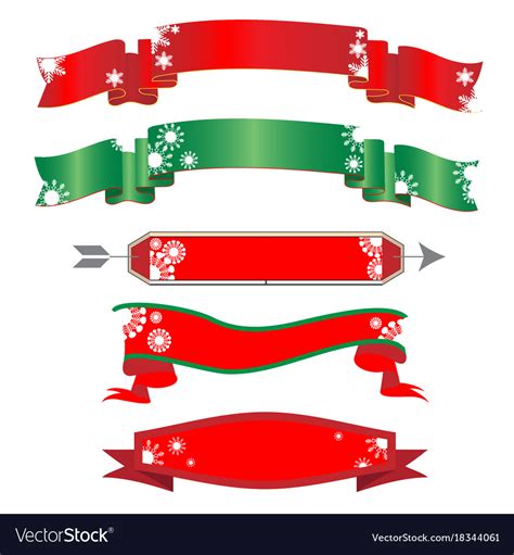 Red christmas ribbon banners with snowflakes Vector Image