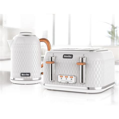 Curve Jug Kettle and Toaster Set, White and Rose Gold | Breville