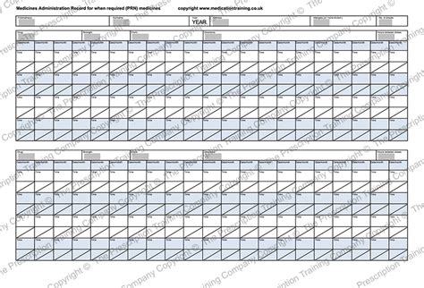 Medicines Administration Record (MAR) Chart for when required items ...