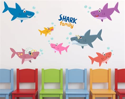 Shark Family Wall Decals Stickers for Nursery Kids Baby Shark, Premium ...