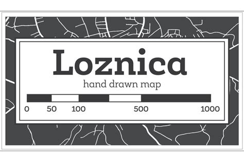 Loznica Serbia City Map in Black and White Color in Retro