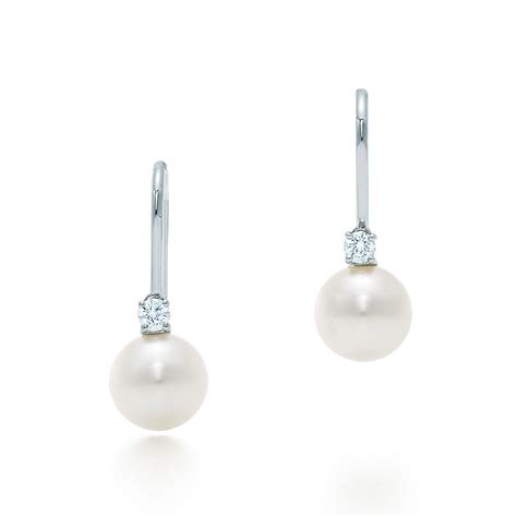 Tiffany Signature™ earrings in 18k white gold with Akoya pearls and diamonds. | Tiffany & Co.