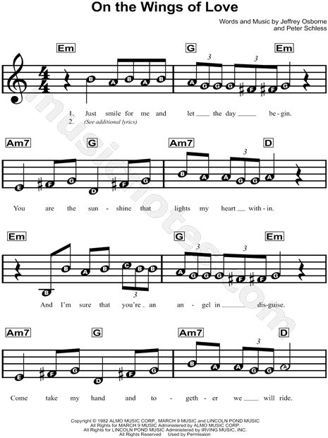 Jeffrey Osborne "On the Wings of Love" Sheet Music for Beginners in E Minor - Download & Print ...