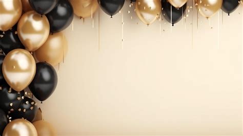 Premium AI Image | Elegant balloons happy birthday shiny holiday party golden and black balloons