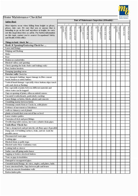 Preventive Maintenance Spreadsheet For Hotel Maintenance Checklist throughout Preventive ...