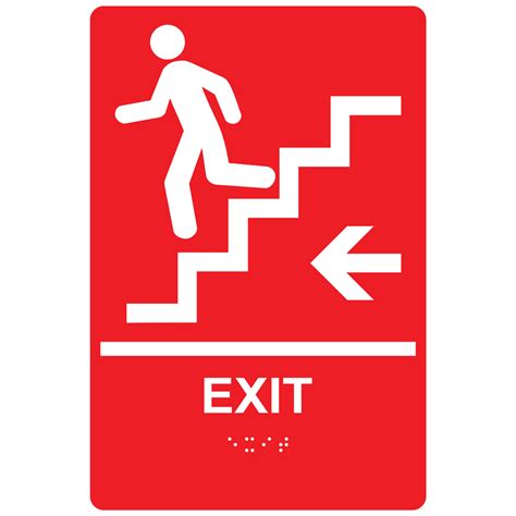 ADA Exit Stairs Braille Sign RRE-14791_WHTonRed Enter / Exit