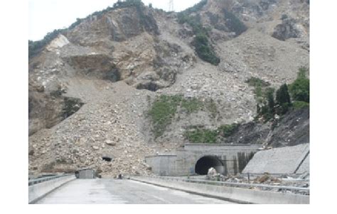 Landslip and avalanche completely blocking the Longdongzi tunnel portal | Download Scientific ...