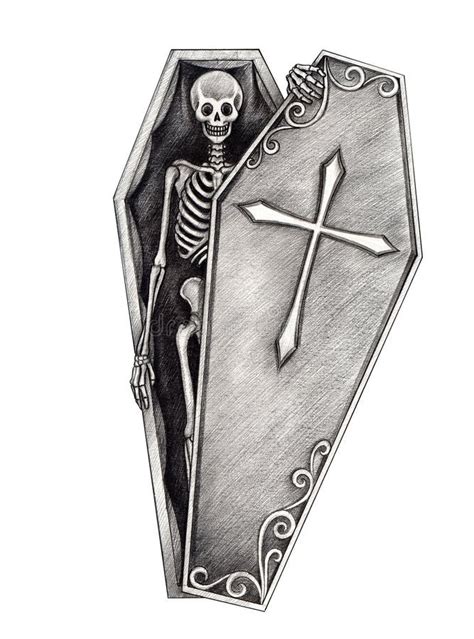 skeleton in coffin drawing - howtoabstractarttutorials