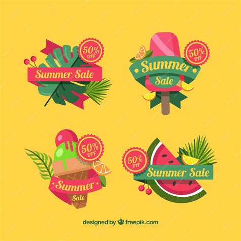 Free Vector | Set of sale summer badges with holiday elements