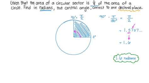 Question Video: Finding the Central Angle of a Circular Sector in Radians given a Relation ...