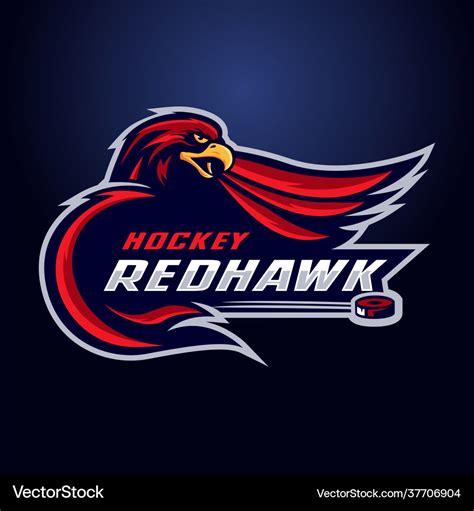 Hockey red hawk mascot logo Royalty Free Vector Image